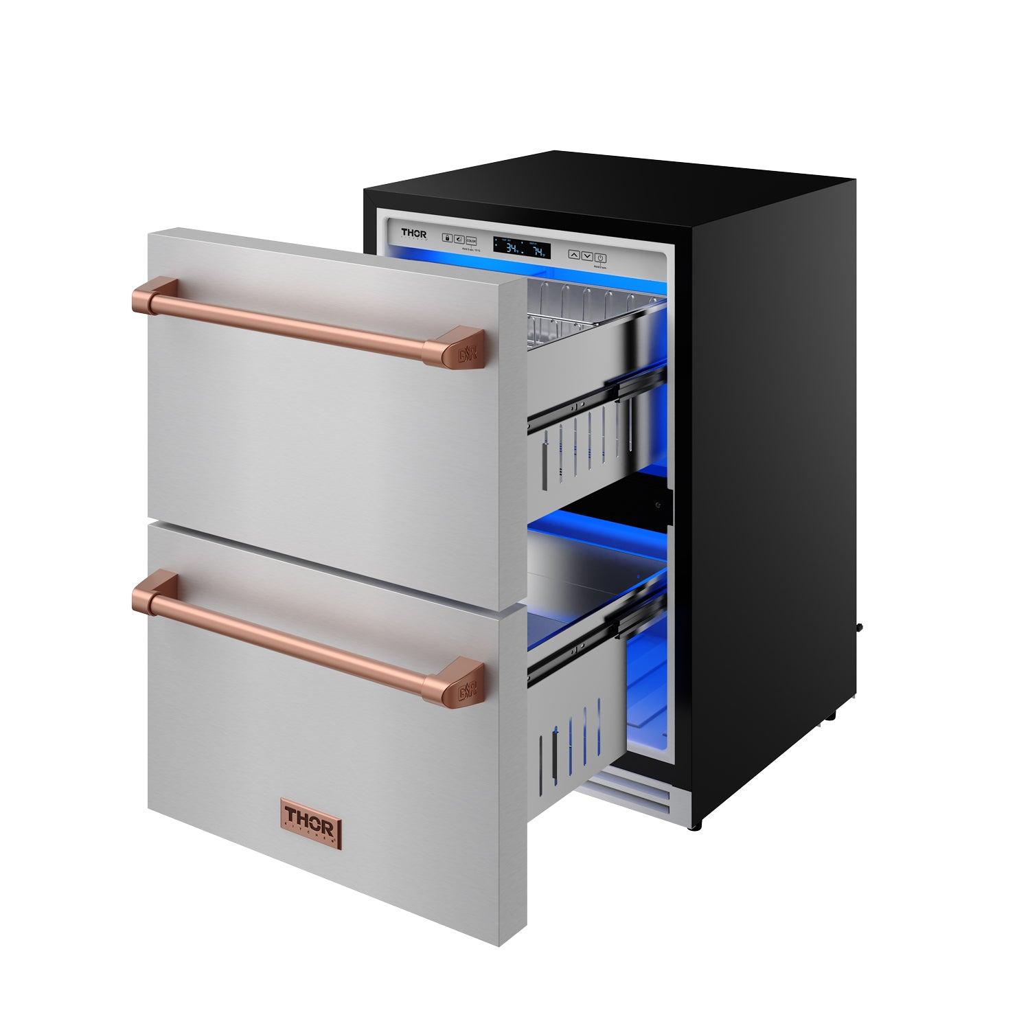 Thor Kitchen RF24URSG 24 Inch Undercounter Built-In Or Freestanding Drawer Refrigerator - Stainless Steel/Rose Gold Gordon Ramsay Series