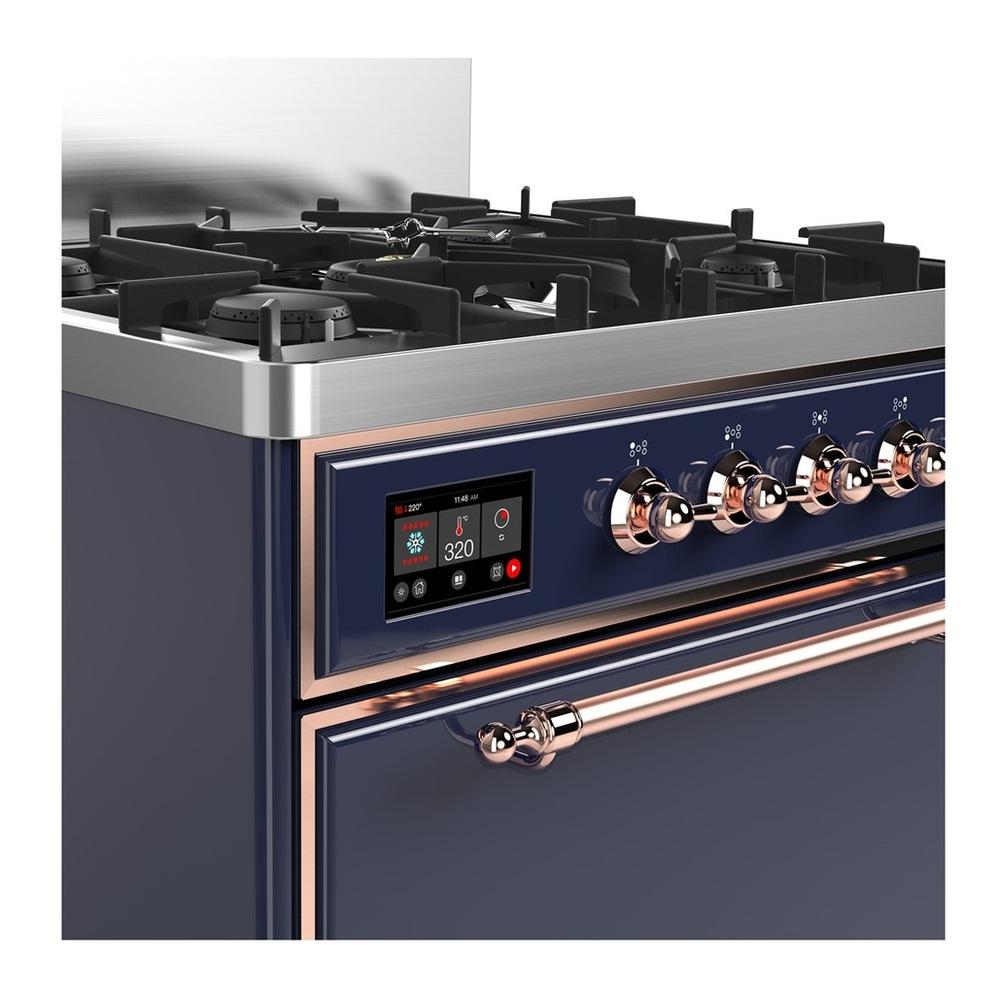 Ilve UM30QNR3MBPLP Ilve Um30Qnr3Mbplp Majestic Iii 30 Inch Dual Fuel Range With 5 Black Brass Burners, Dual Function Burner Up To 25,000 Btu (Liquid Propane, Solid Door, Midnight Blue, Copper)