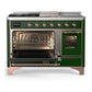 Ilve UM48FSNR3EGP Ilve Um48Fsnr3Egp Majestic Iii 48 Inch Dual Fuel Range With 5 Black Brass Burners, Griddle And French Top, Dual Function Burner Up To 25,000 Btu (Natural Gas, Triple Glass Door, Emerald Green, Copper)