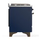 Ilve UM48FSNR3MBB Ilve Um48Fsnr3Mbb Majestic Iii 48 Inch Dual Fuel Range With 5 Black Brass Burners, Griddle And French Top, Dual Function Burner Up To 25,000 Btu (Natural Gas, Triple Glass Door, Midnight Blue, Burnished)