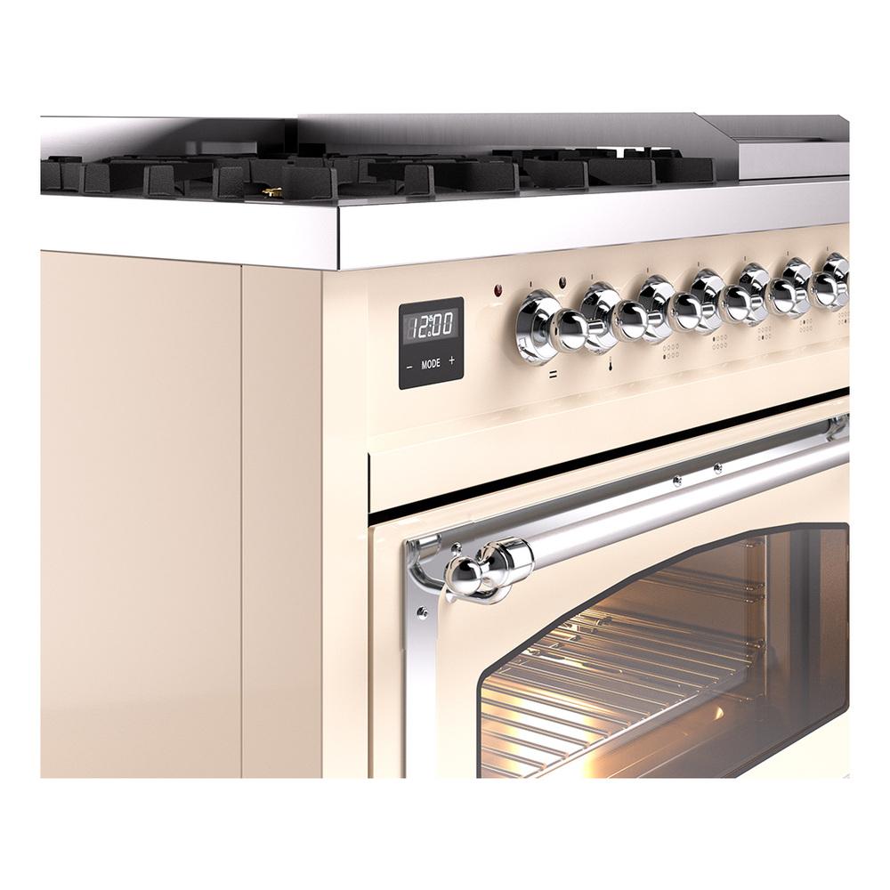 Ilve UN48FNMPAWCLP Ilve Un48Fnmpawclp Nostalgie Ii Noblesse 48" Dual Fuel Range (8 Sealed Burners + Griddle, Liquid Propane, Triple Glass Door, Antique White, Chrome)