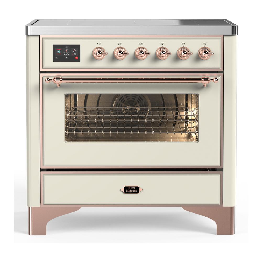 Ilve UMIB36NR3AWP Ilve Umib36Nr3Awp Majestic Iii 36 Inch Induction Range With 6 Elements, 3.5 Cu. Ft. Total Oven Capacity (Triple Glass Door, Antique White, Copper)