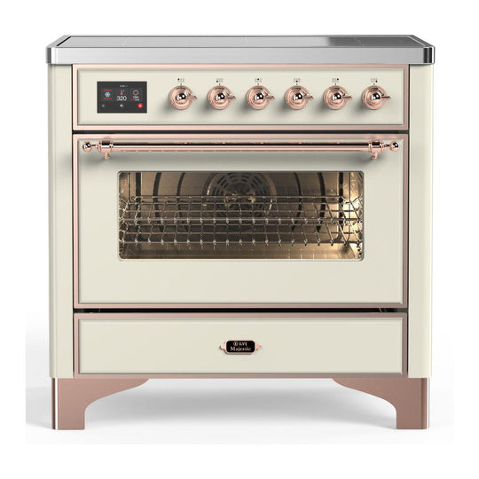 Ilve UMIB36NR3AWP Ilve Umib36Nr3Awp Majestic Iii 36 Inch Induction Range With 6 Elements, 3.5 Cu. Ft. Total Oven Capacity (Triple Glass Door, Antique White, Copper)