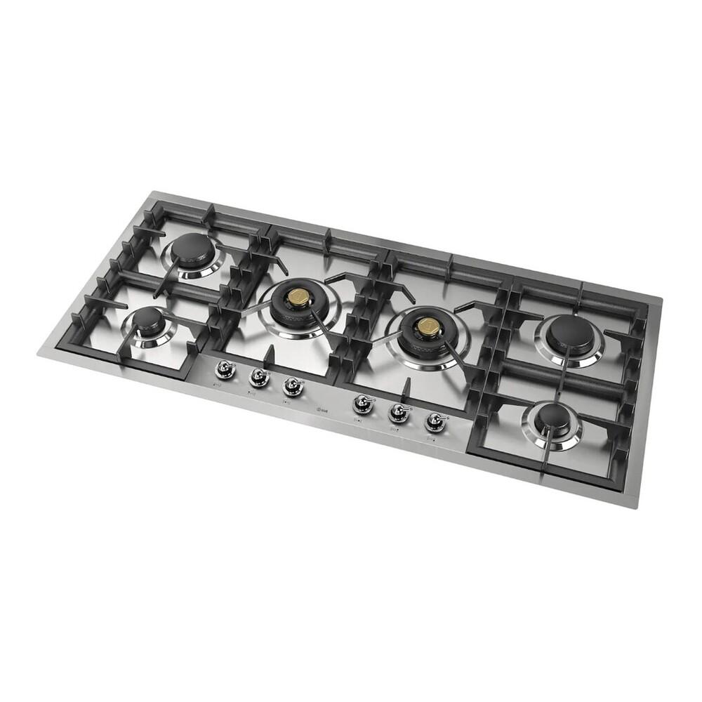 Ilve UHCPT125NSSC Ilve Uhcpt125Nssc Nostalgie Ii 48 Inch Built-In Gas Cooktop With Total Black Brass Burners, In Stainless Steel (6 Sealed Burners, Natural Gas, Chrome)