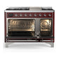 Ilve UM48FQNR3BUCLP Ilve Um48Fqnr3Buclp Majestic Iii 48 Inch Dual Fuel Range With 8 Burners And Griddle, Dual Function Burner Up To 25,000 Btu (Liquid Propane, Solid Door, Burgundy, Chrome)