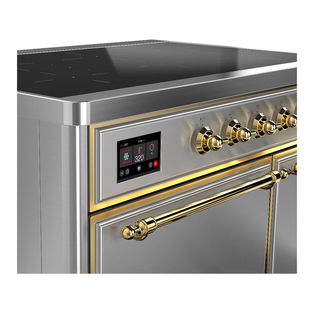 Ilve UMDIB40QNR3SSG Ilve Umdib40Qnr3Ssg Majestic Iii 40 Inch Induction Range With 6 Elements, 3.82 Cu. Ft. Total Oven Capacity (Solid Door, Stainless Steel, Brass)