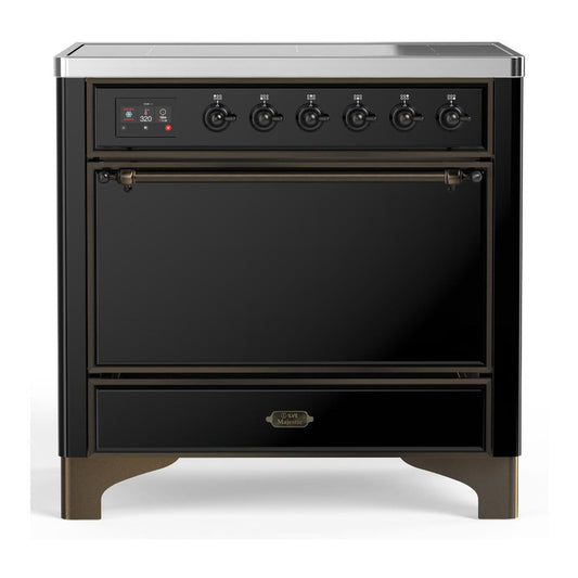 Ilve UMIB36QNR3BKB Ilve Umib36Qnr3Bkb Majestic Iii 36 Inch Induction Range With 6 Elements, 3.5 Cu. Ft. Total Oven Capacity (Solid Door, Glossy Black, Burnished)