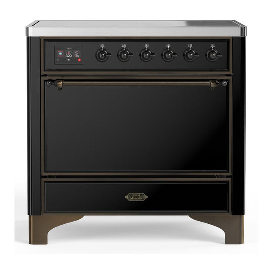 Ilve UMIB36QNR3BKB Ilve Umib36Qnr3Bkb Majestic Iii 36 Inch Induction Range With 6 Elements, 3.5 Cu. Ft. Total Oven Capacity (Solid Door, Glossy Black, Burnished)
