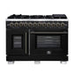 Forno FFSGS638748BLK Forno Capriasca 48 Inch Freestanding French Door Dual Fuel Range In Black With Antique Brass Accessories, 8 Burners, True Convection Oven