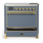 Ilve UMIB36QNR3BGG Ilve Umib36Qnr3Bgg Majestic Iii 36 Inch Induction Range With 6 Elements, 3.5 Cu. Ft. Total Oven Capacity (Solid Door, Blue Grey, Brass)
