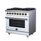 Forno FFSGS612536WHT Forno Massimo 36 Inch Freestanding Dual Fuel Range In White With Antique Brass Accessories, 6 Burners, 5.36 Cu. Ft. Convection Oven