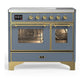 Ilve UMDIB40NR3BGG Ilve Umdib40Nr3Bgg Majestic Iii 40 Inch Induction Range With 6 Elements, 3.82 Cu. Ft. Total Oven Capacity (Triple Glass Door, Blue Grey, Brass)