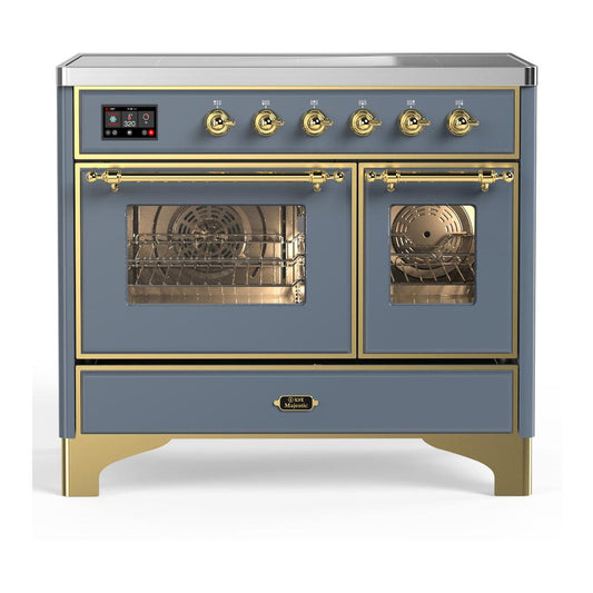 Ilve UMDIB40NR3BGG Ilve Umdib40Nr3Bgg Majestic Iii 40 Inch Induction Range With 6 Elements, 3.82 Cu. Ft. Total Oven Capacity (Triple Glass Door, Blue Grey, Brass)