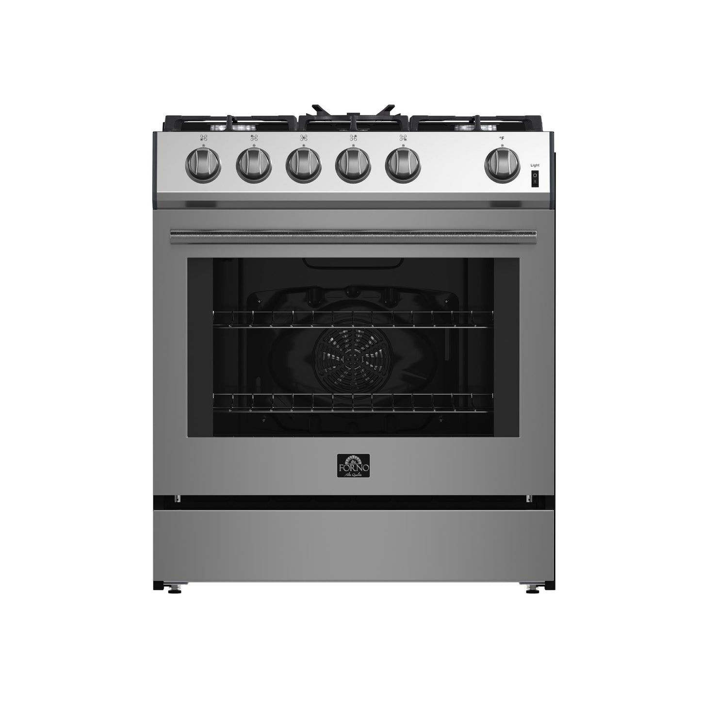 Forno FFSGS111630 Forno Leonardo 30-Inch Stainless Steel Gas Range, 5 Sealed Burners (Totaling 39,500 Btu), 5 Cu.Ft. Convection Oven, Continuous Cast Iron Grates, Black Enamel Interior, Auto Re-Ignition, Lp Conversion Kit Included