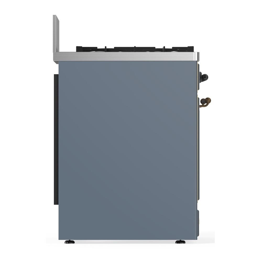 Ilve UM30QNR3BGBLP Ilve Um30Qnr3Bgblp Majestic Iii 30 Inch Dual Fuel Range With 5 Black Brass Burners, Dual Function Burner Up To 25,000 Btu (Liquid Propane, Solid Door, Blue Grey, Burnished)