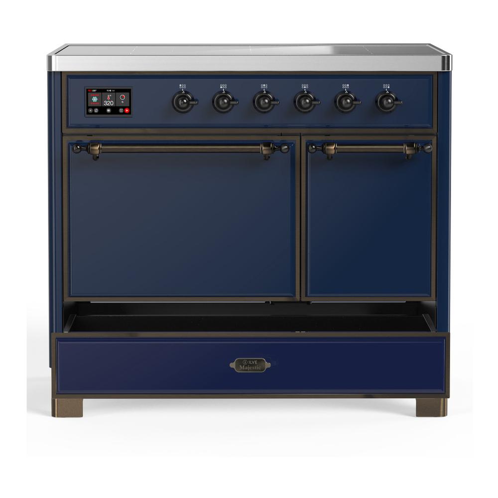 Ilve UMDIB40QNR3MBB Ilve Umdib40Qnr3Mbb Majestic Iii 40 Inch Induction Range With 6 Elements, 3.82 Cu. Ft. Total Oven Capacity (Solid Door, Midnight Blue, Burnished)