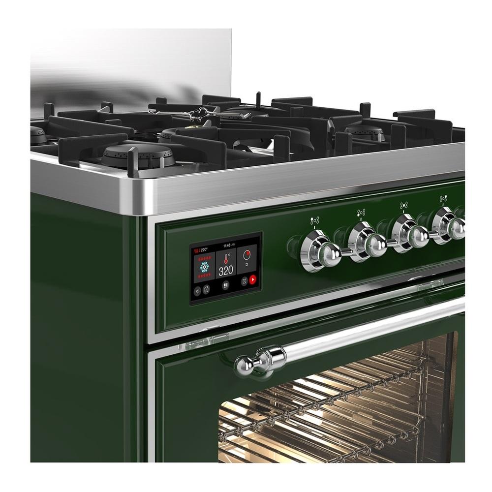 Ilve UM30NR3EGC Ilve Um30Nr3Egc Majestic Iii 30 Inch Dual Fuel Range With 5 Black Brass Burners, Dual Function Burner Up To 25,000 Btu (Natural Gas, Triple Glass Door, Emerald Green, Chrome)
