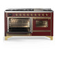 Ilve UM60FNR3BUG Ilve Um60Fnr3Bug Majestic Iii 60 Inch Dual Fuel Range With 9 Burners And Griddle, Dual Function Burner Up To 25,000 Btu (Natural Gas, Triple Glass Door, Burgundy, Brass)