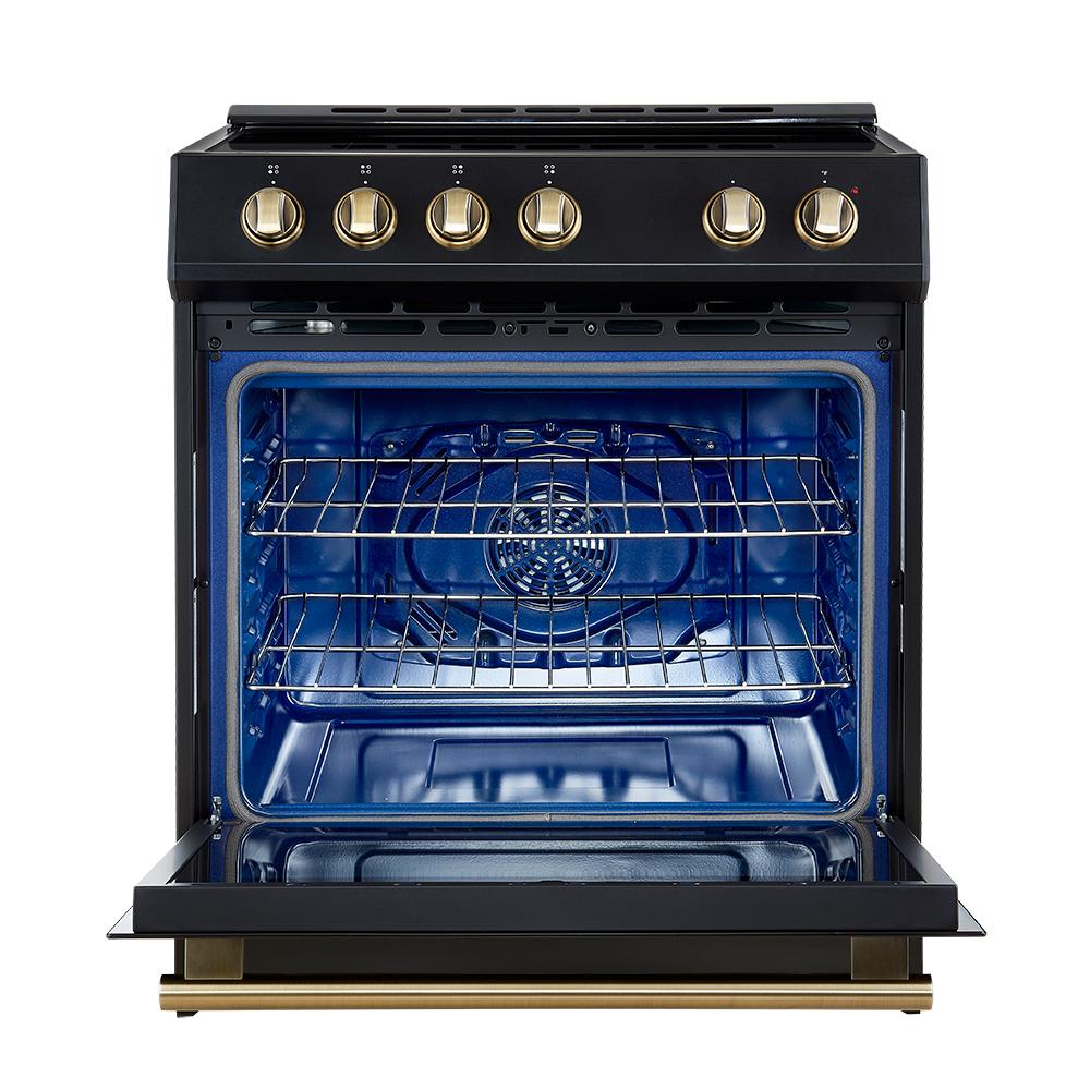 Forno FFSIN098230BLK Forno Leonardo Espresso 30-Inch Slide-In Black Induction Range, Convection Oven, 5 Cooking Zones, Touch Control Panel