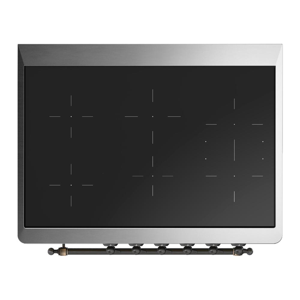 Ilve UMIB36QNR3BUB Ilve Umib36Qnr3Bub Majestic Iii 36 Inch Induction Range With 6 Elements, 3.5 Cu. Ft. Total Oven Capacity (Solid Door, Burgundy, Burnished)