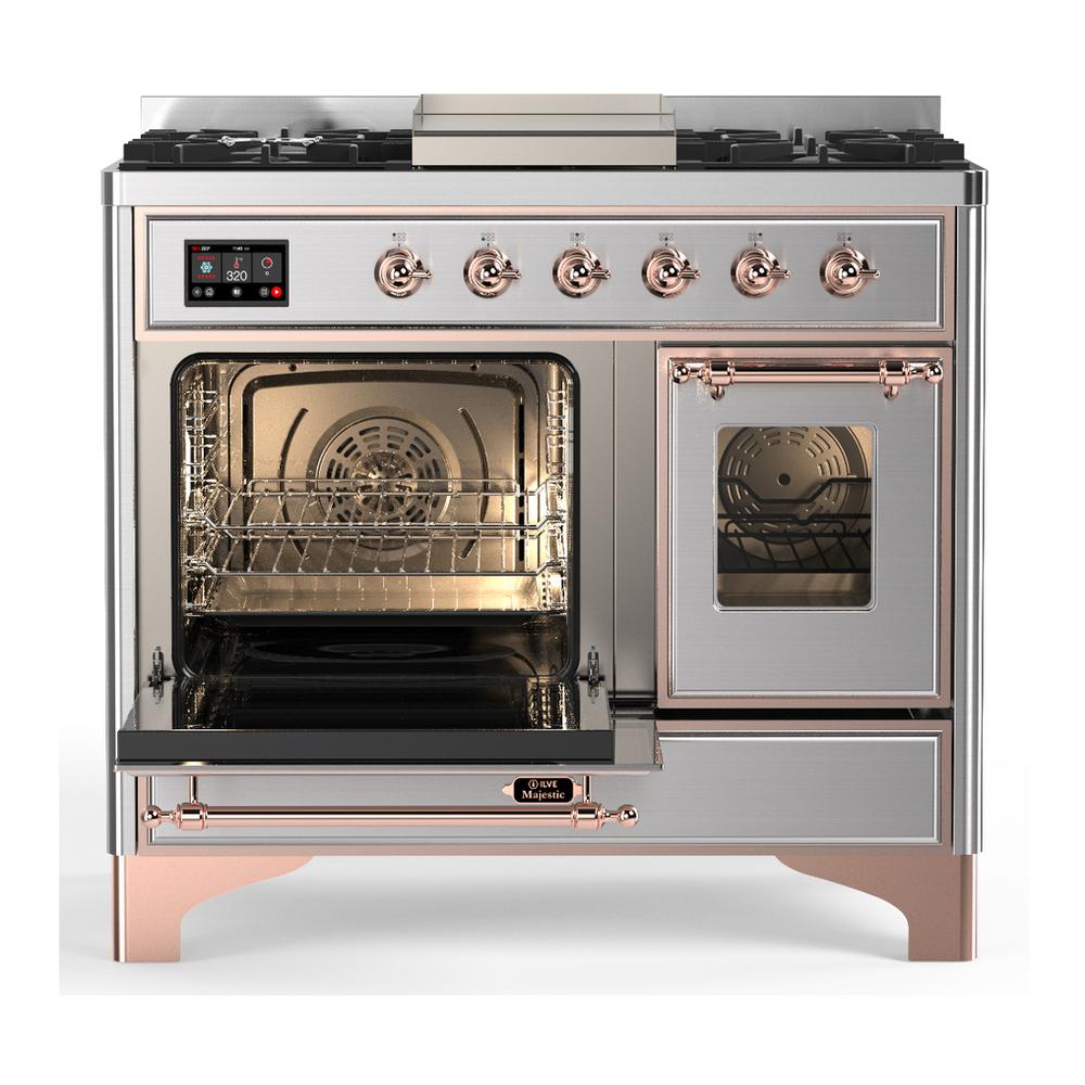 Ilve UMD40FNR3SSPLP Ilve Umd40Fnr3Ssplp Majestic Iii 40 Inch Dual Fuel Range With 6 Burners And Griddle, Dual Function Burner Up To 25,000 Btu (Liquid Propane, Triple Glass Door, Stainless Steel, Copper)