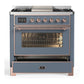 Ilve UM36FNR3BGP Ilve Um36Fnr3Bgp Majestic Iii 36 Inch Dual Fuel Range With 6 Black Brass Burners And Griddle, Dual Function Burner Up To 25,000 Btu (Triple Glass Door, Blue Grey, Copper, Natural Gas)