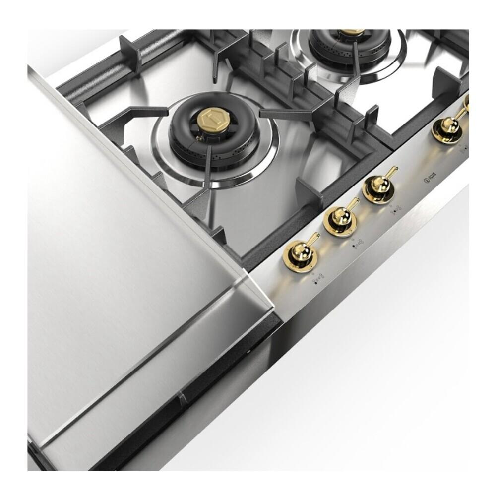 Ilve UHCPT125FNSSGLP Ilve Uhcpt125Fnssglp Nostalgie Ii 48 Inch Built-In Gas Cooktop With Total Black Brass Burners, In Stainless Steel (6 Sealed Burners + Left Griddle, Liquid Propane, Brass)