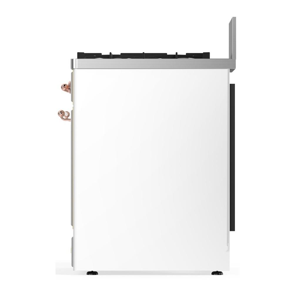 Ilve UM30QNR3WHP Ilve Um30Qnr3Whp Majestic Iii 30 Inch Dual Fuel Range With 5 Black Brass Burners, Dual Function Burner Up To 25,000 Btu (Natural Gas, Solid Door, White, Copper)