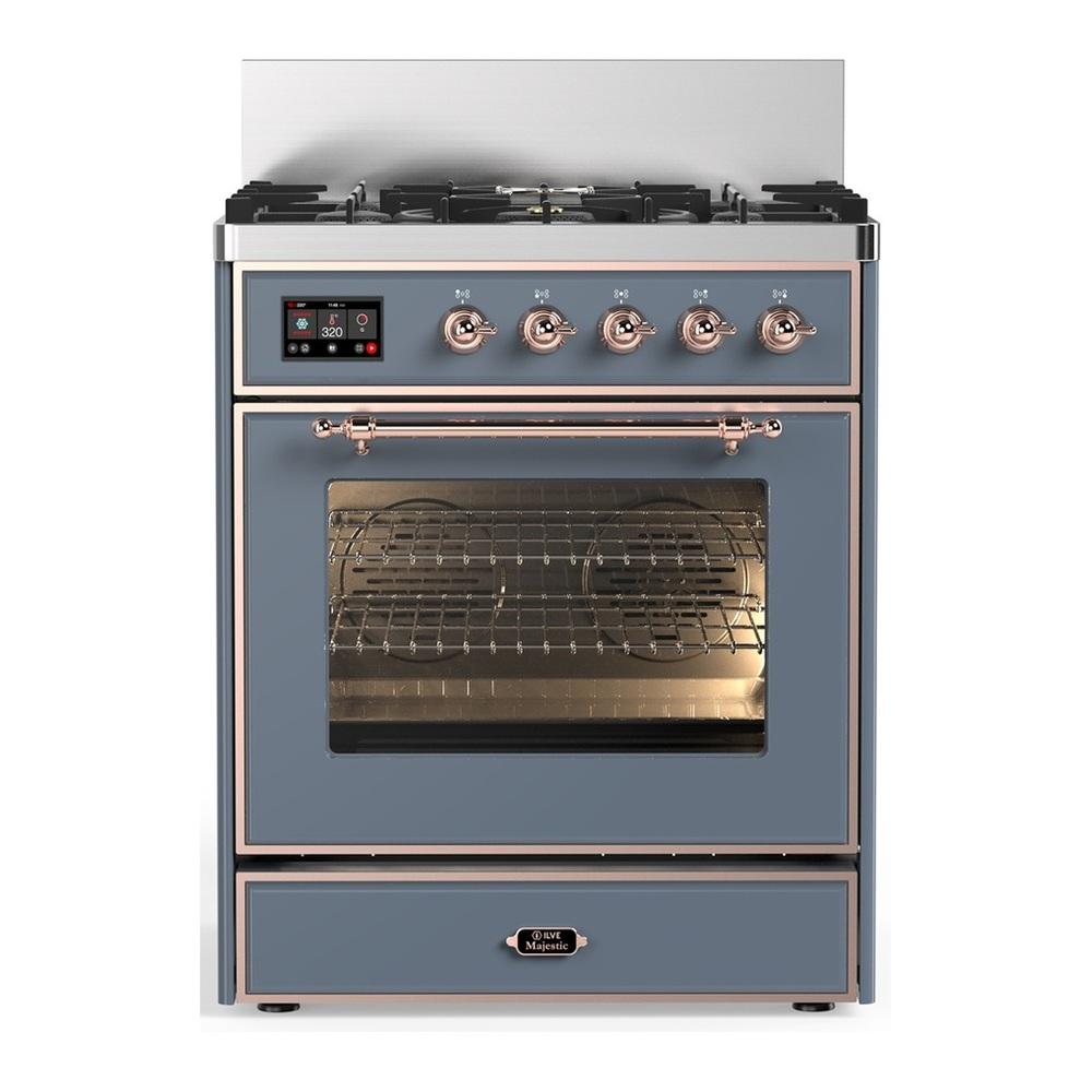 Ilve UM30NR3BGPLP Ilve Um30Nr3Bgplp Majestic Iii 30 Inch Dual Fuel Range With 5 Black Brass Burners, Dual Function Burner Up To 25,000 Btu (Liquid Propane, Triple Glass Door, Blue Grey, Copper)