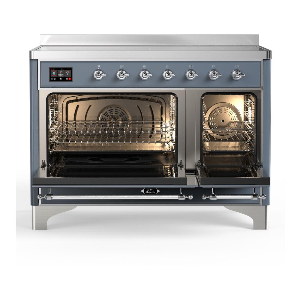 Ilve UMIB48QNR3BGC Ilve Umib48Qnr3Bgc Majestic Iii 48 Inch Induction Range With 6 Elements, 5.02 Cu. Ft. Total Oven Capacity (Solid Door, Blue Grey, Chrome)