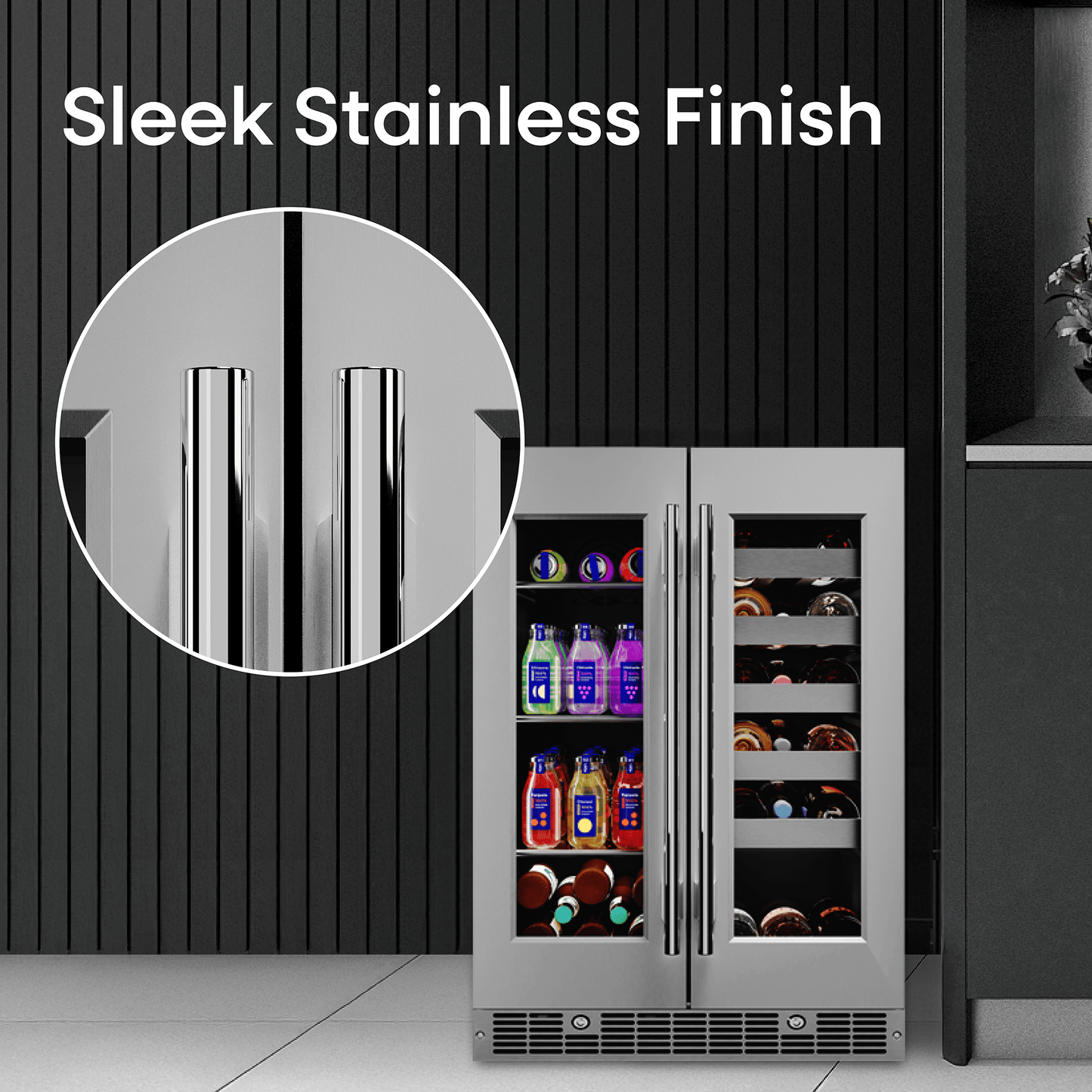 Element Appliance EFB24DES Cellara By Element 24 In., 27 Bottle And 45 Can Dual Zone French Door Wine And Beverage Cooler - Efb24Des