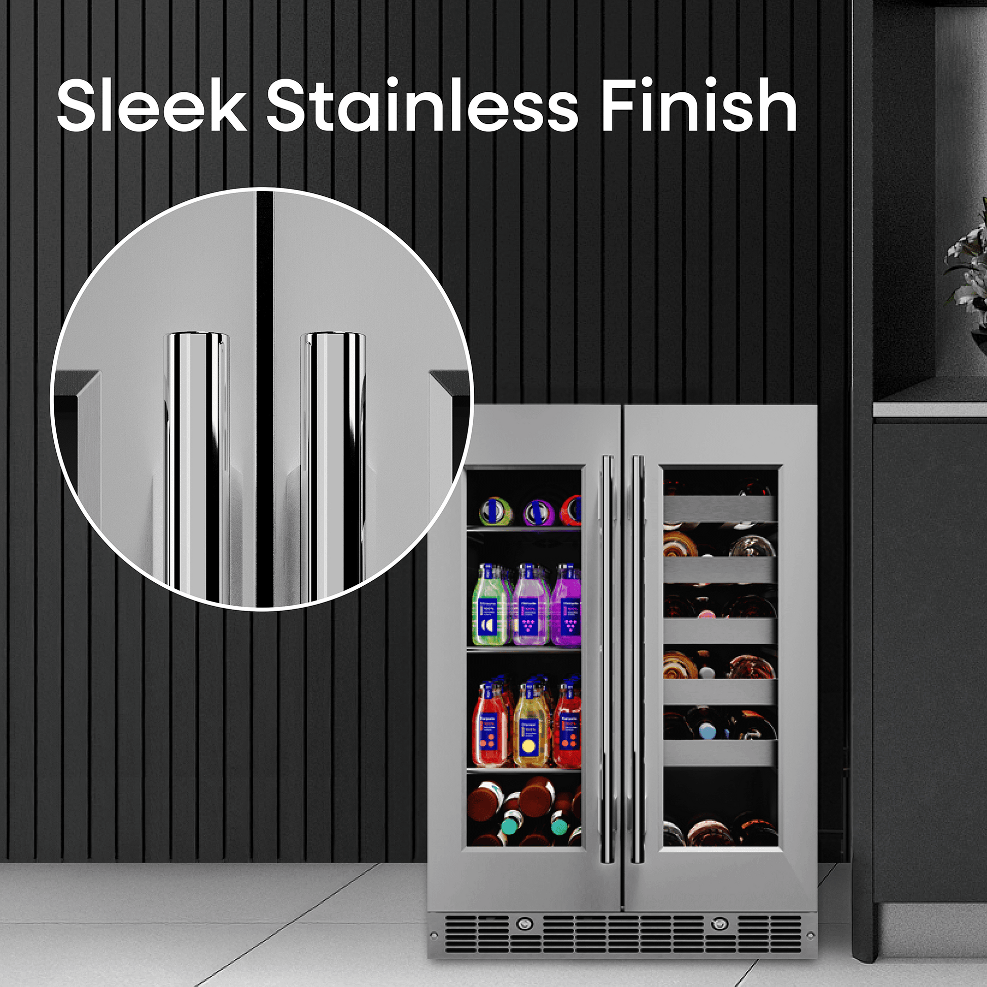 Element Appliance EFB24DES Cellara By Element 24 In., 27 Bottle And 45 Can Dual Zone French Door Wine And Beverage Cooler - Efb24Des