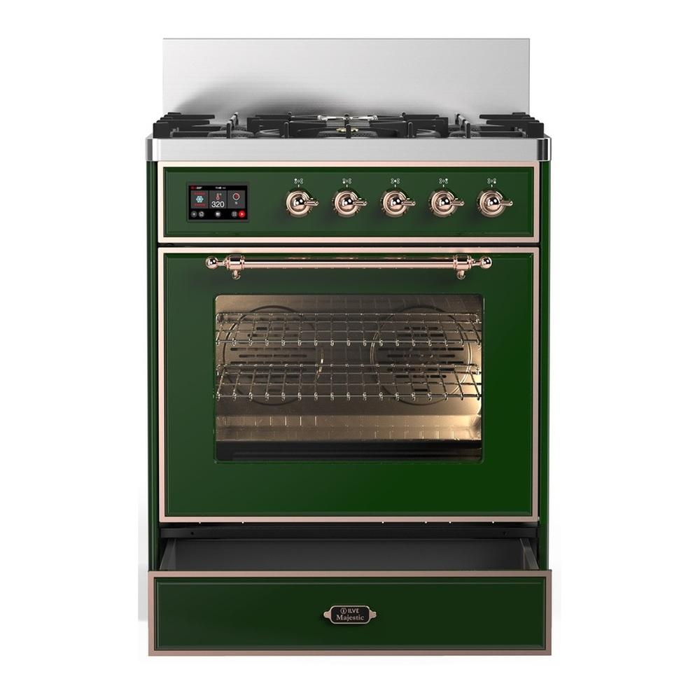 Ilve UM30NR3EGP Ilve Um30Nr3Egp Majestic Iii 30 Inch Dual Fuel Range With 5 Black Brass Burners, Dual Function Burner Up To 25,000 Btu (Natural Gas, Triple Glass Door, Emerald Green, Copper)