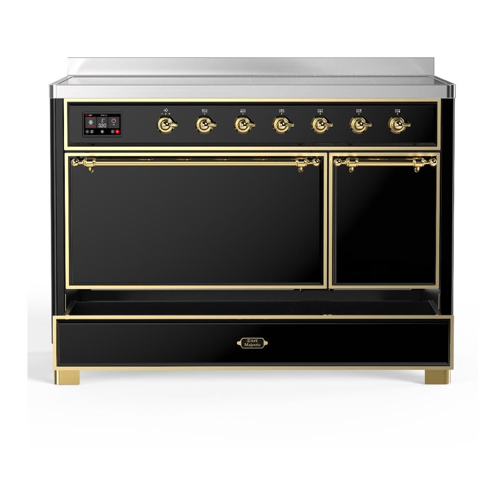 Ilve UMIB48QNR3BKG Ilve Umib48Qnr3Bkg Majestic Iii 48 Inch Induction Range With 6 Elements, 5.02 Cu. Ft. Total Oven Capacity (Solid Door, Glossy Black, Brass)