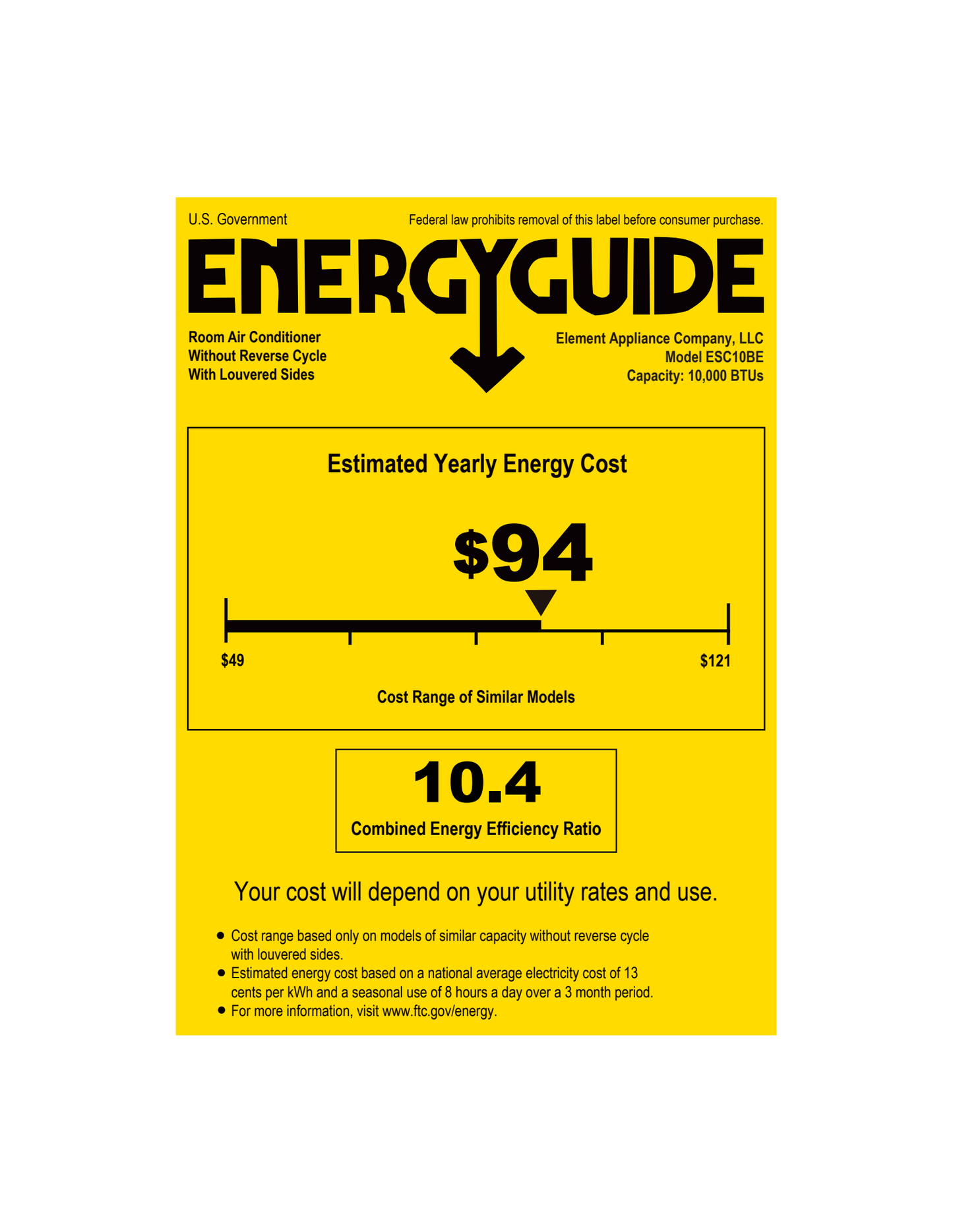 Element Appliance ESC10BE Element 10,000 Btu Window Casement Air Conditioner - White (Esc10Be)