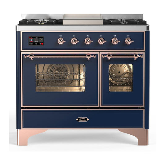 Ilve UMD40FNR3MBPLP Ilve Umd40Fnr3Mbplp Majestic Iii 40 Inch Dual Fuel Range With 6 Burners And Griddle, Dual Function Burner Up To 25,000 Btu (Liquid Propane, Triple Glass Door, Midnight Blue, Copper)