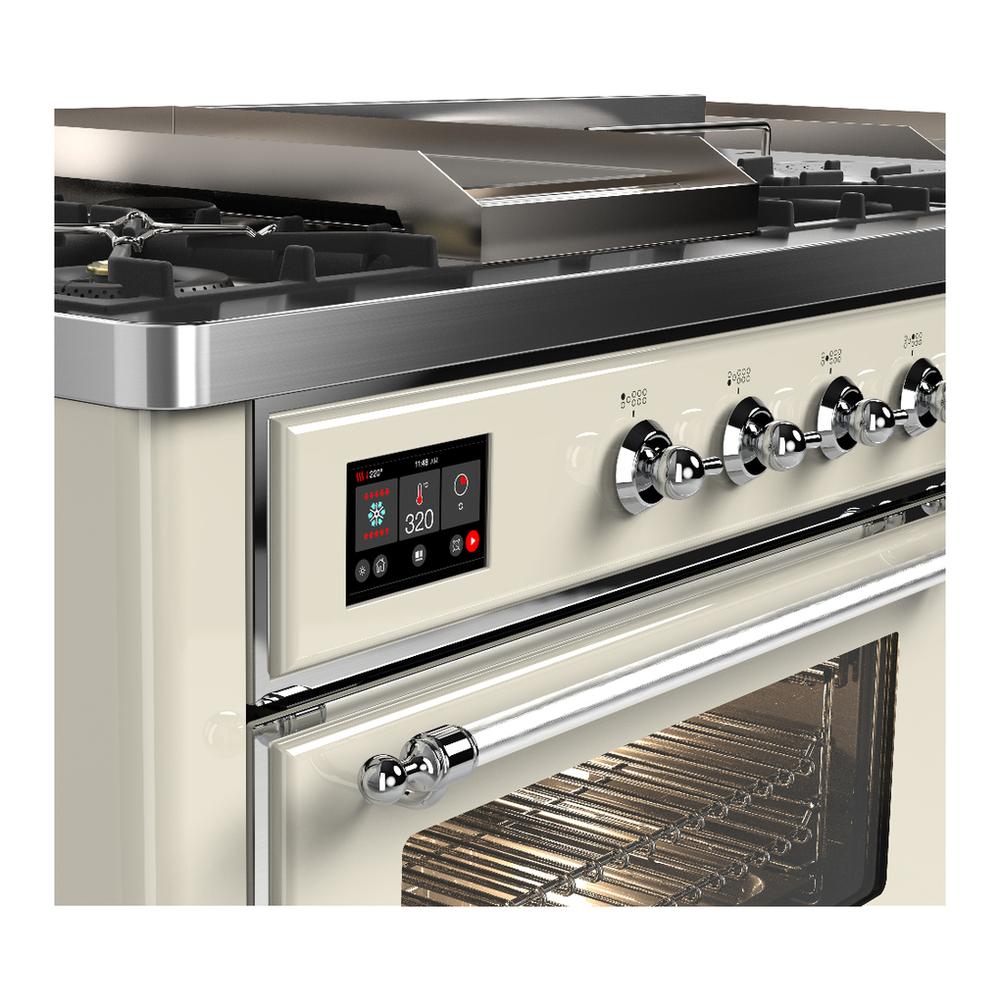 Ilve UM60FSNR3AWC Ilve Um60Fsnr3Awc Majestic Iii 60 Inch Dual Fuel Range With 7 Burners, Griddle And French Top, Dual Function Burner With Up To 25,000 Btu (Natural Gas, Triple Glass Door, Antique White, Chrome)