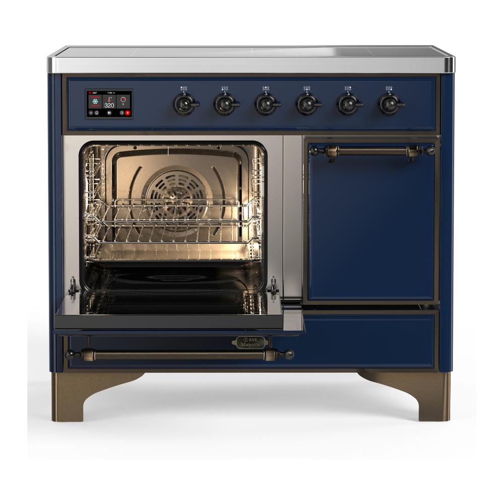 Ilve UMDIB40QNR3MBB Ilve Umdib40Qnr3Mbb Majestic Iii 40 Inch Induction Range With 6 Elements, 3.82 Cu. Ft. Total Oven Capacity (Solid Door, Midnight Blue, Burnished)