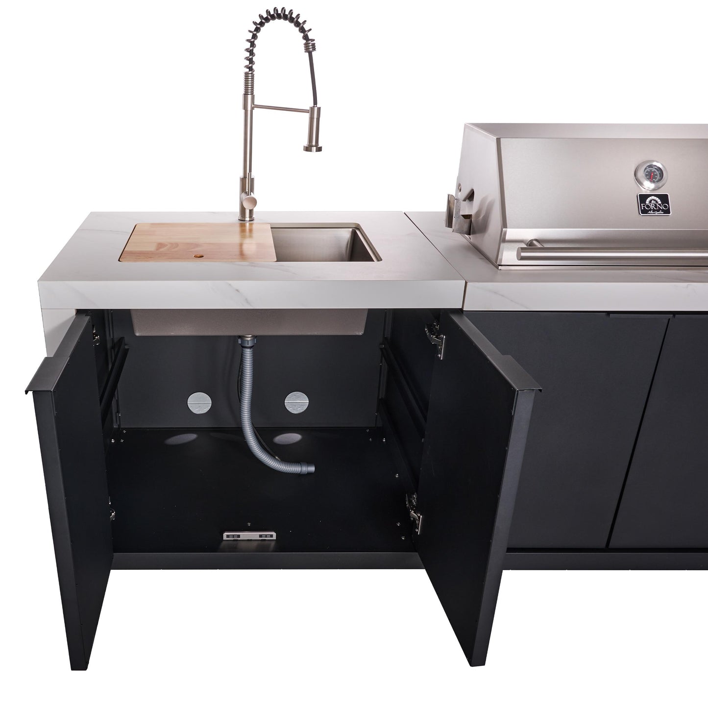 Forno FODKT2575WHT Forno Rimini Outdoor Kitchen: 30" Bbq 62,600 Btu, 4.8 Cu.Ft. Refrigerators, White Countertops