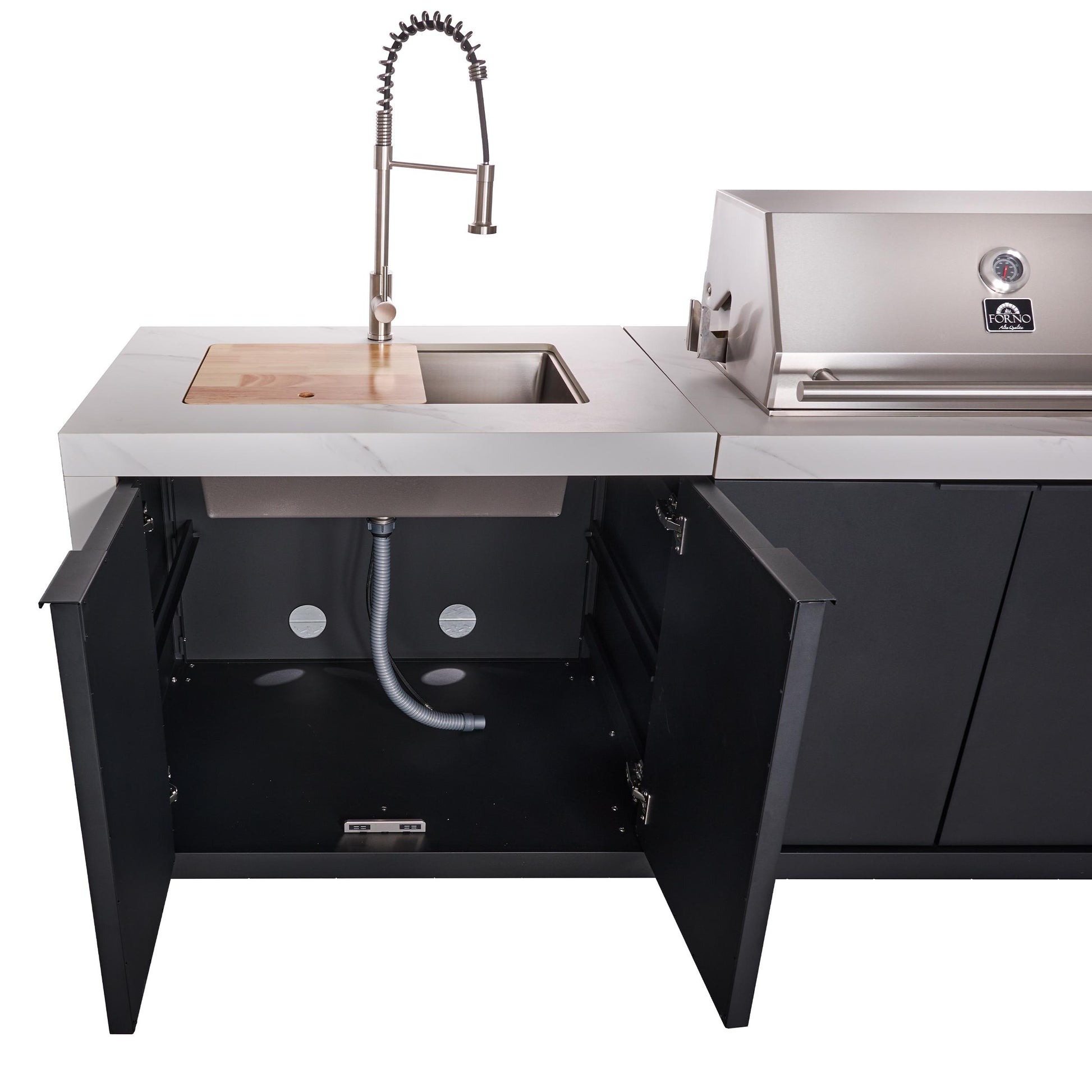 Forno FODKT2575WHT Forno Rimini Outdoor Kitchen: 30" Bbq 62,600 Btu, 4.8 Cu.Ft. Refrigerators, White Countertops