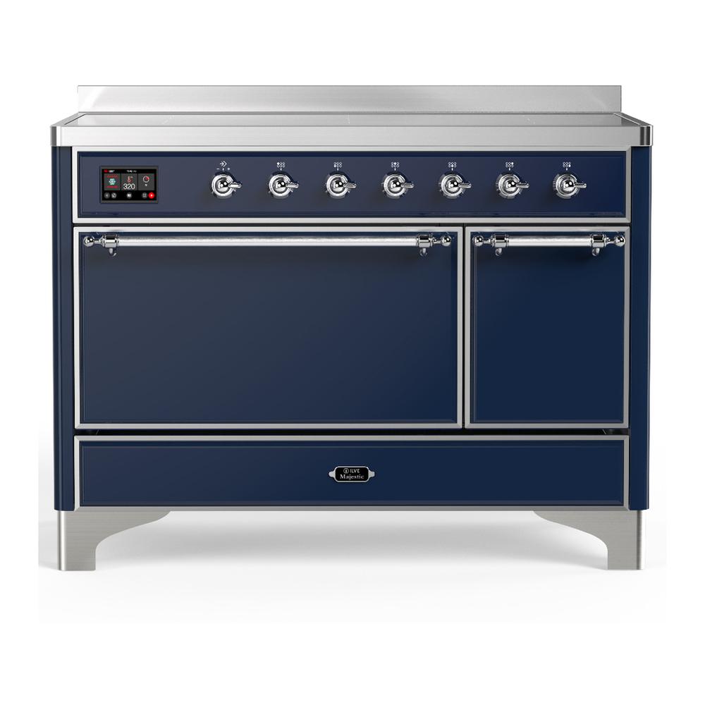 Ilve UMIB48QNR3MBC Ilve Umib48Qnr3Mbc Majestic Iii 48 Inch Induction Range With 6 Elements, 5.02 Cu. Ft. Total Oven Capacity (Solid Door, Midnight Blue, Chrome)