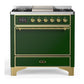 Ilve UM36FQNR3EGG Ilve Um36Fqnr3Egg Majestic Iii 36 Inch Dual Fuel Range With 6 Black Brass Burners And Griddle, Dual Function Burner Up To 25,000 Btu (Solid Door, Emerald Green, Brass, Natural Gas)