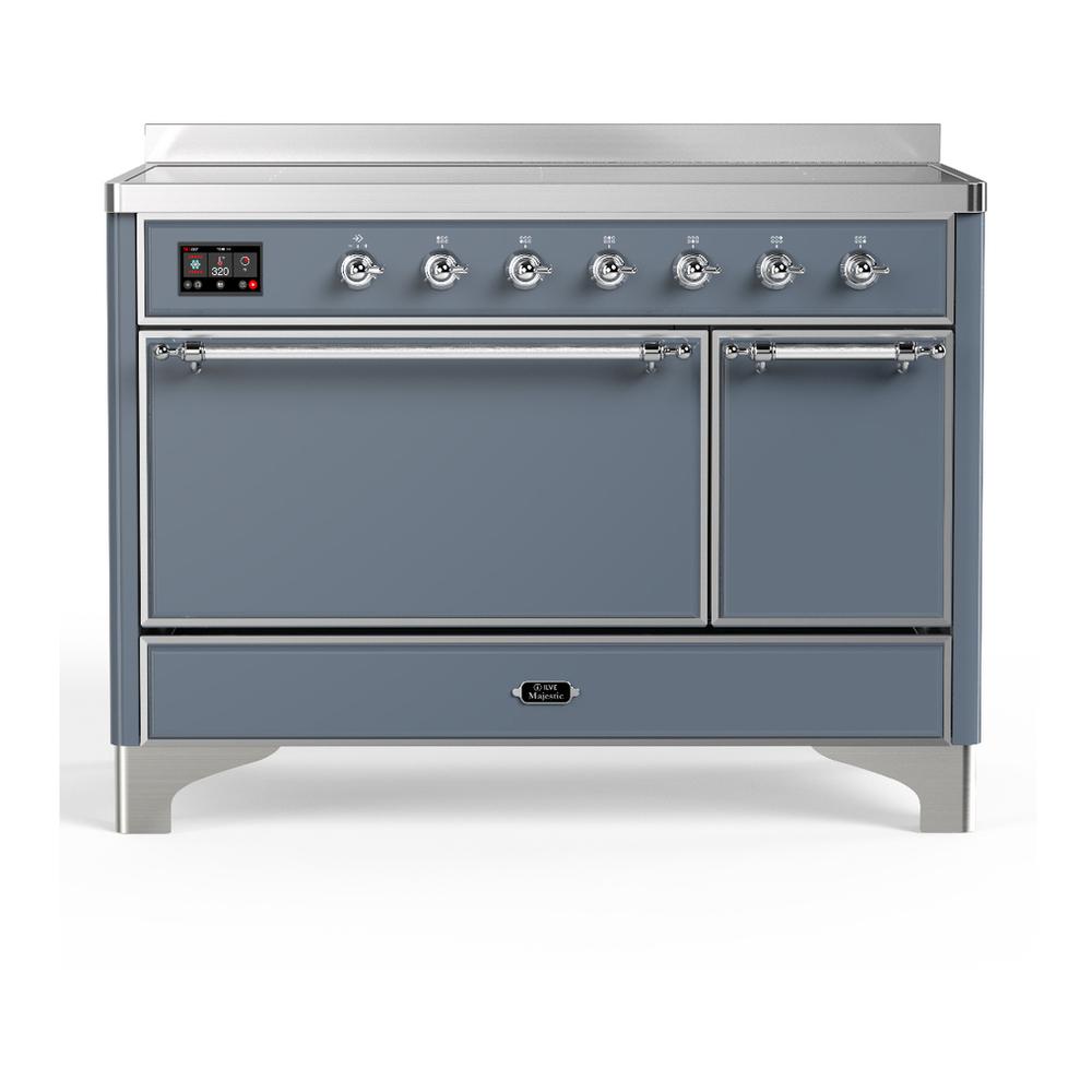 Ilve UMIB48QNR3BGC Ilve Umib48Qnr3Bgc Majestic Iii 48 Inch Induction Range With 6 Elements, 5.02 Cu. Ft. Total Oven Capacity (Solid Door, Blue Grey, Chrome)