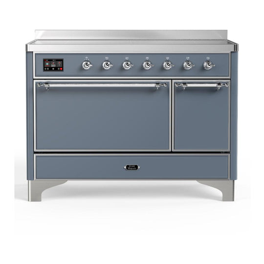 Ilve UMIB48QNR3BGC Ilve Umib48Qnr3Bgc Majestic Iii 48 Inch Induction Range With 6 Elements, 5.02 Cu. Ft. Total Oven Capacity (Solid Door, Blue Grey, Chrome)