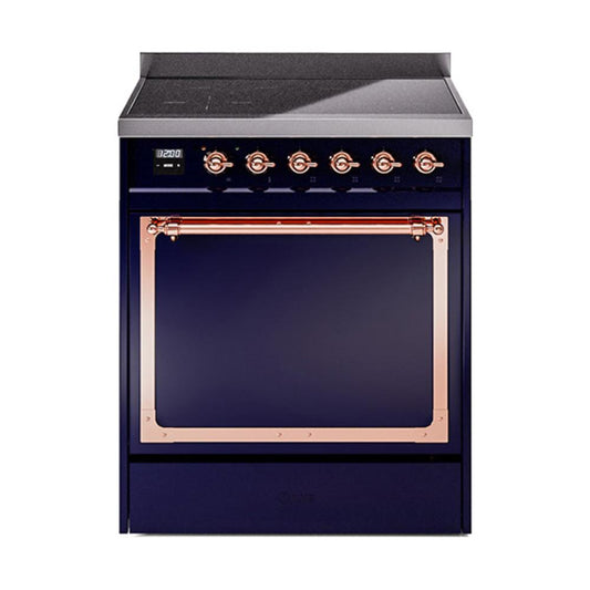 Ilve UNI304QNMPMBP Ilve Uni304Qnmpmbp Nostalgie Ii Noblesse 30" Induction Range (Solid Door, Midnight Blue, Copper)
