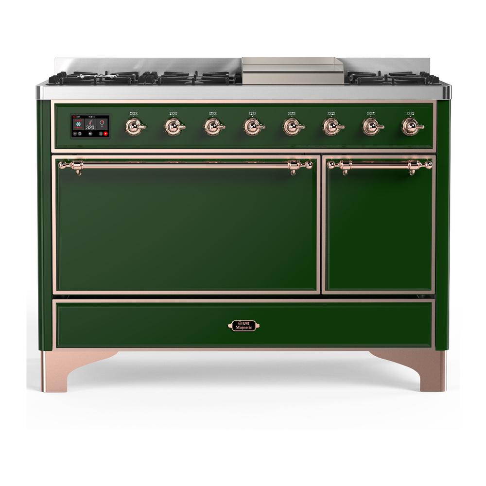 Ilve UM48FQNR3EGPLP Ilve Um48Fqnr3Egplp Majestic Iii 48 Inch Dual Fuel Range With 8 Burners And Griddle, Dual Function Burner Up To 25,000 Btu (Liquid Propane, Solid Door, Emerald Green, Copper)