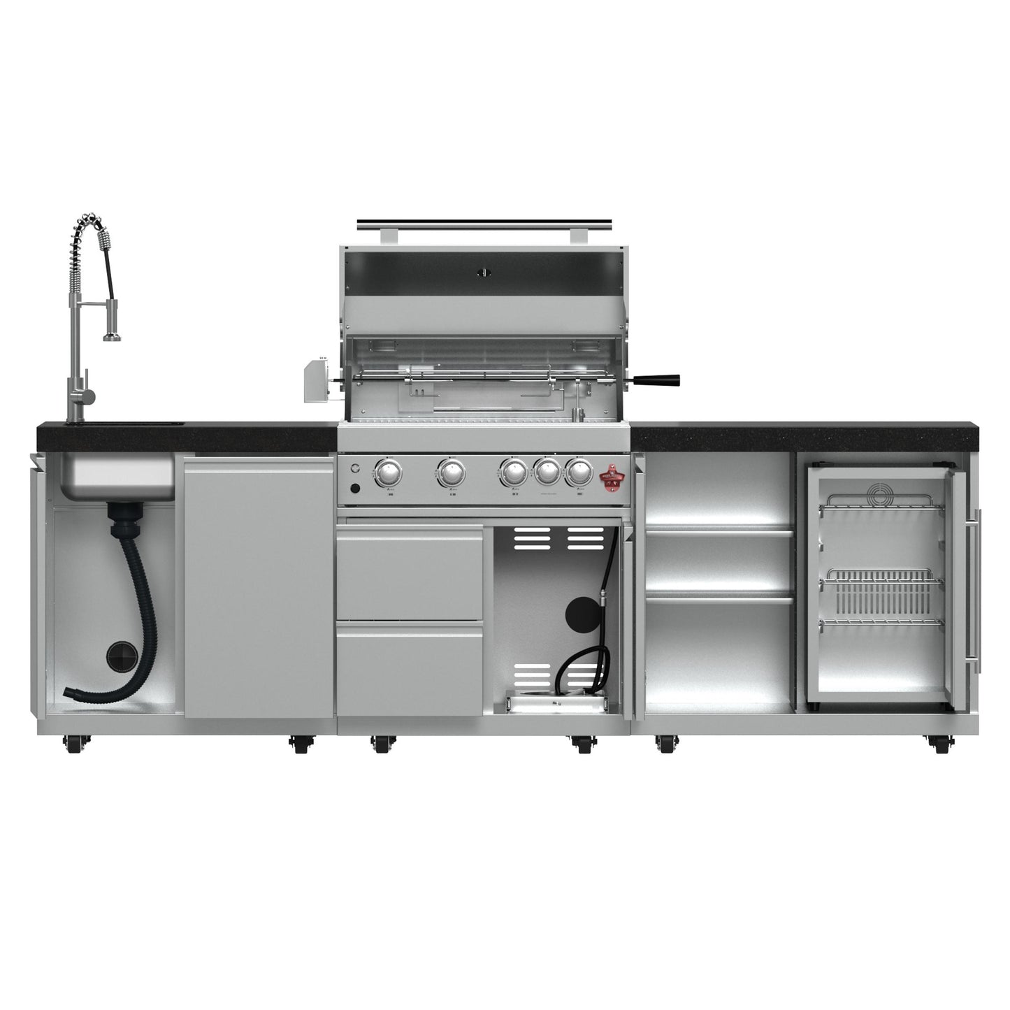 Forno FODKT2506BLK Forno Bulnes 30-Inch Bbq, 60,000 Btu, 3 Burners With Sear & Rotisserie Infrared Burners, Stainless Steel Outdoor Kitchen With 1.8 Cu.Ft. Beverage Center & Black Granite Countertops