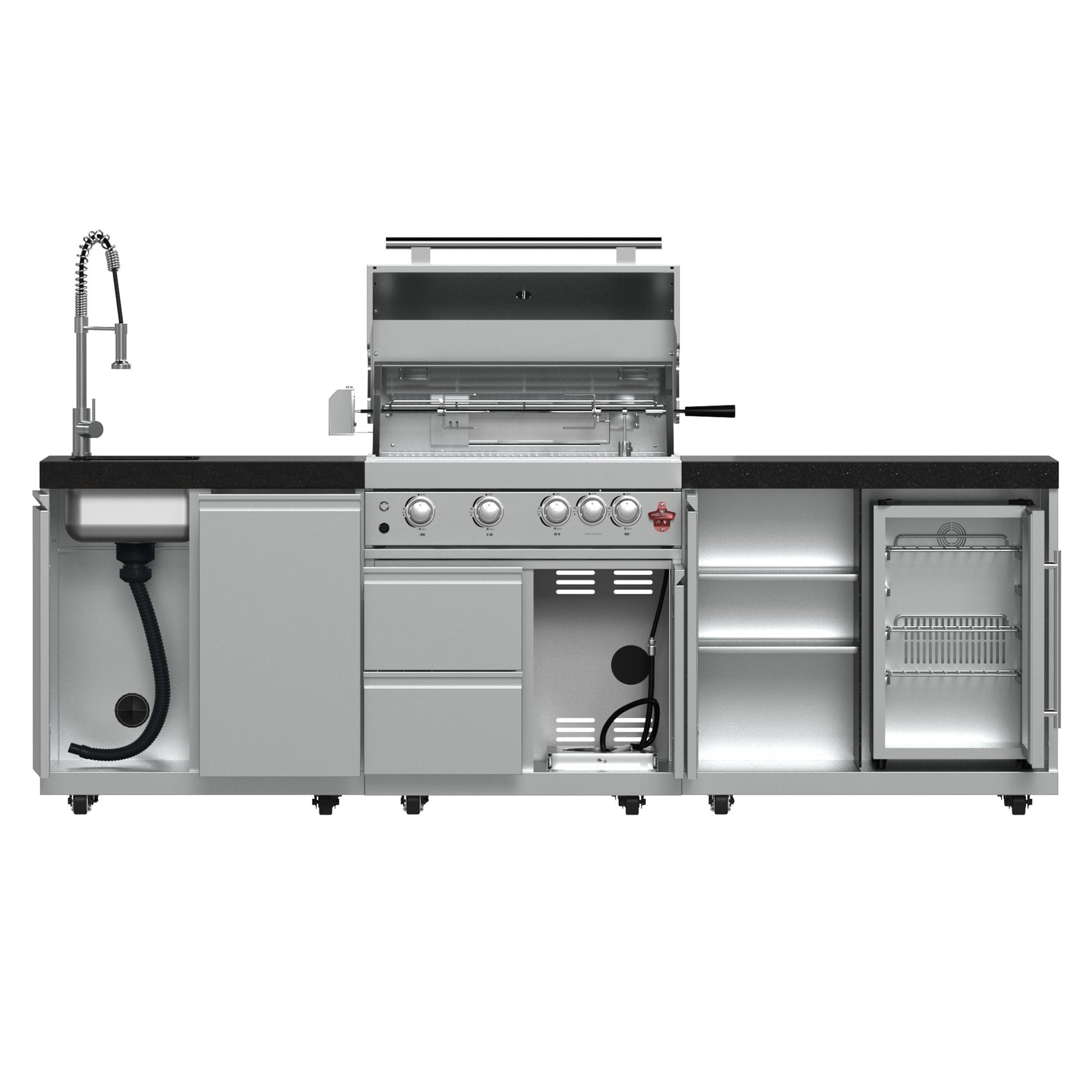Forno FODKT2506BLK Forno Bulnes 30-Inch Bbq, 60,000 Btu, 3 Burners With Sear & Rotisserie Infrared Burners, Stainless Steel Outdoor Kitchen With 1.8 Cu.Ft. Beverage Center & Black Granite Countertops