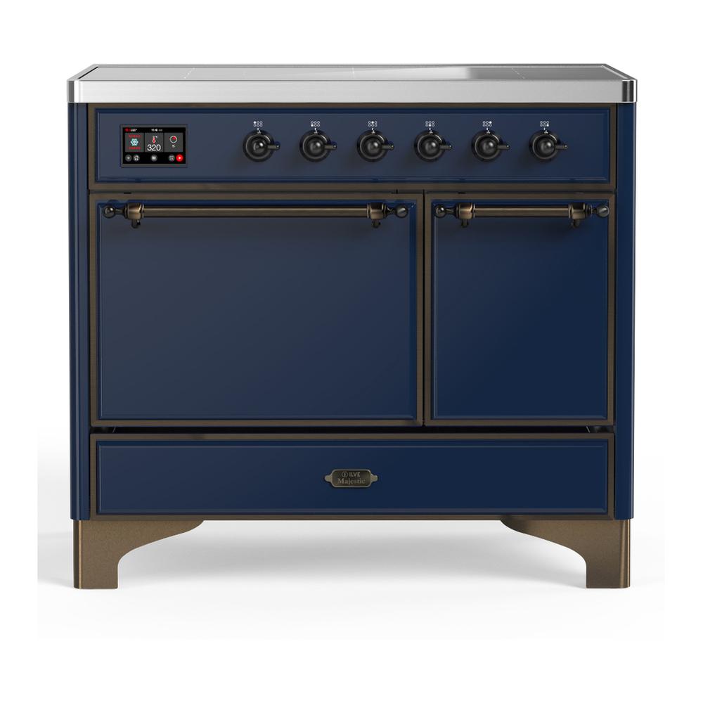Ilve UMDIB40QNR3MBB Ilve Umdib40Qnr3Mbb Majestic Iii 40 Inch Induction Range With 6 Elements, 3.82 Cu. Ft. Total Oven Capacity (Solid Door, Midnight Blue, Burnished)
