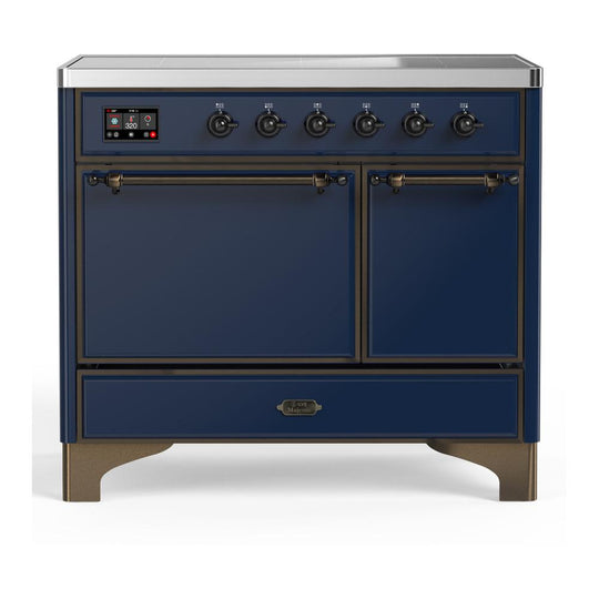 Ilve UMDIB40QNR3MBB Ilve Umdib40Qnr3Mbb Majestic Iii 40 Inch Induction Range With 6 Elements, 3.82 Cu. Ft. Total Oven Capacity (Solid Door, Midnight Blue, Burnished)